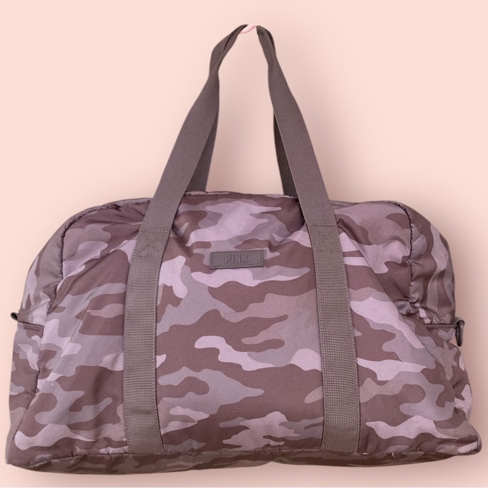 VICTORIAS SECRET/ PINK BORA BROWN CAMO DUFFLE BAG TOTE WEEKENDER EUC